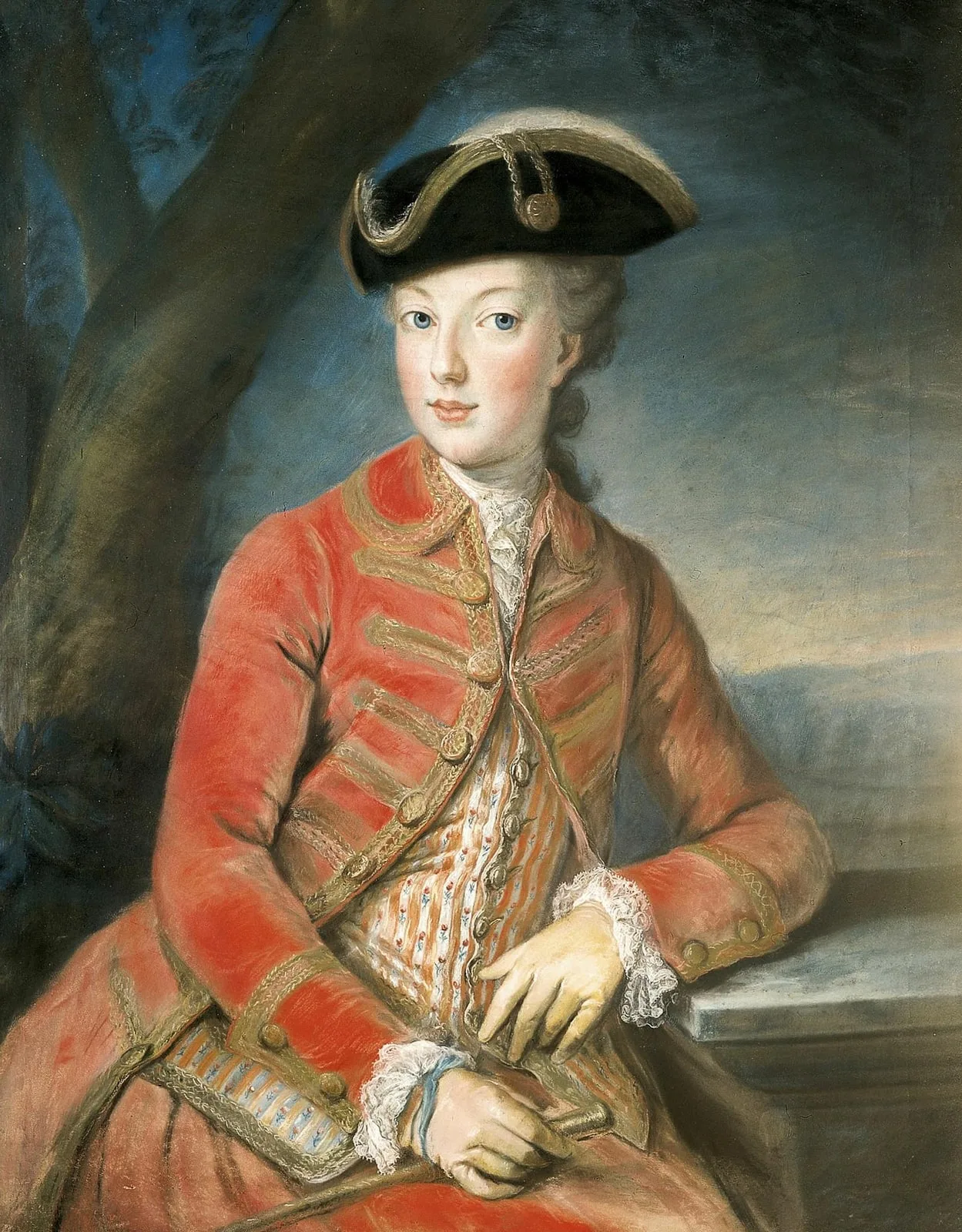 Marie Antoinette in a red hunting habit