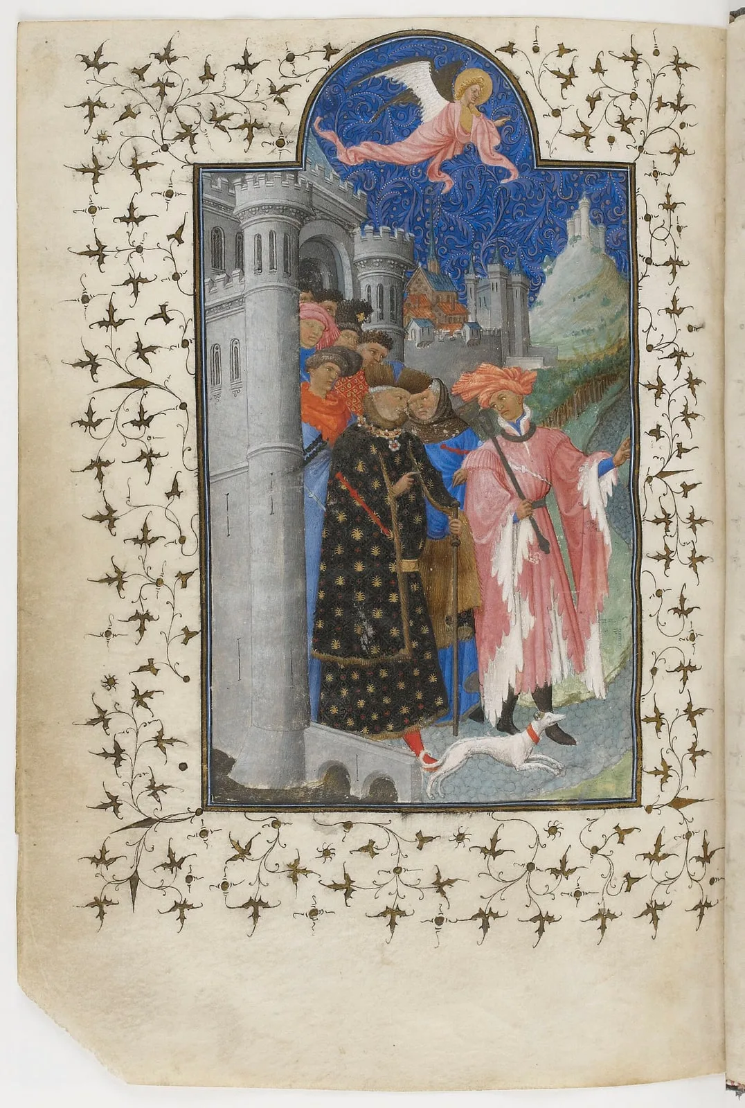Additional miniature to Les Petites Heures de Jean de Berry. Duke Jean de Berry departing on a pilgrimage