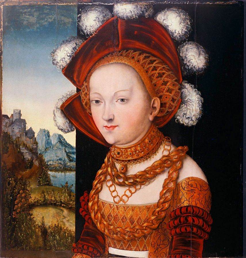 German : Damenbildnis, früher Salome mit dem Haupt Johannes des Täufers A finely dressed young Lady / Portrait of a Young Woman