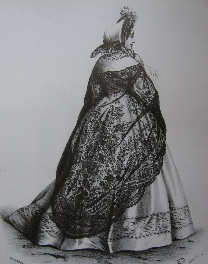 Fashion plate (Shawl of black Chantilly lace)