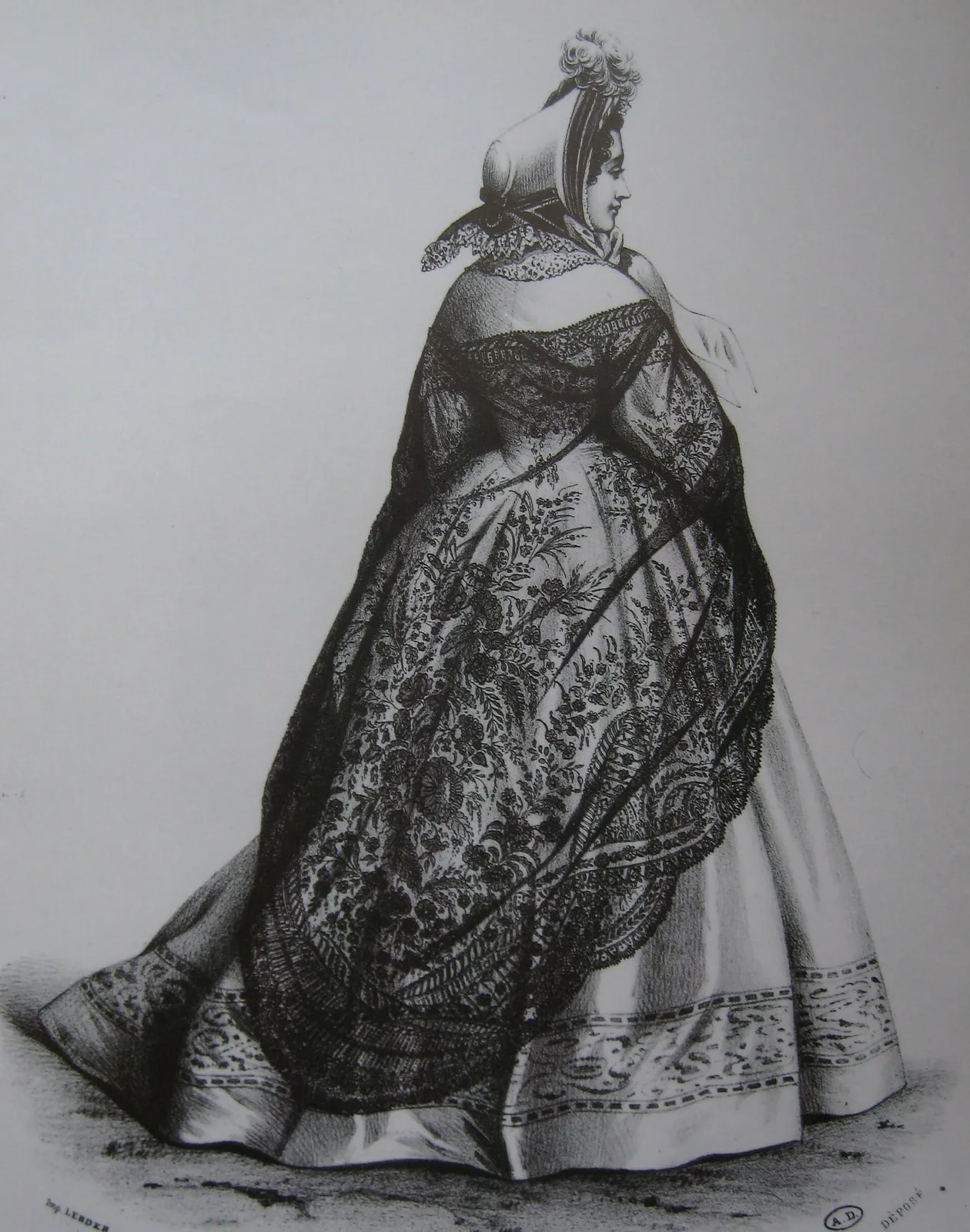 Fashion plate (Shawl of black Chantilly lace)