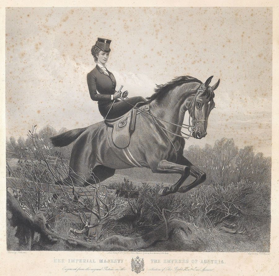 Kaiserin zu Pferde Stahlstich nach Charlton 1882