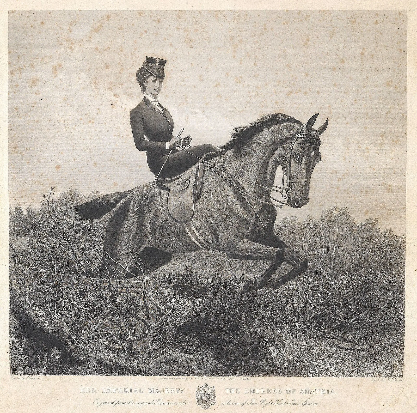 Kaiserin zu Pferde Stahlstich nach Charlton 1882