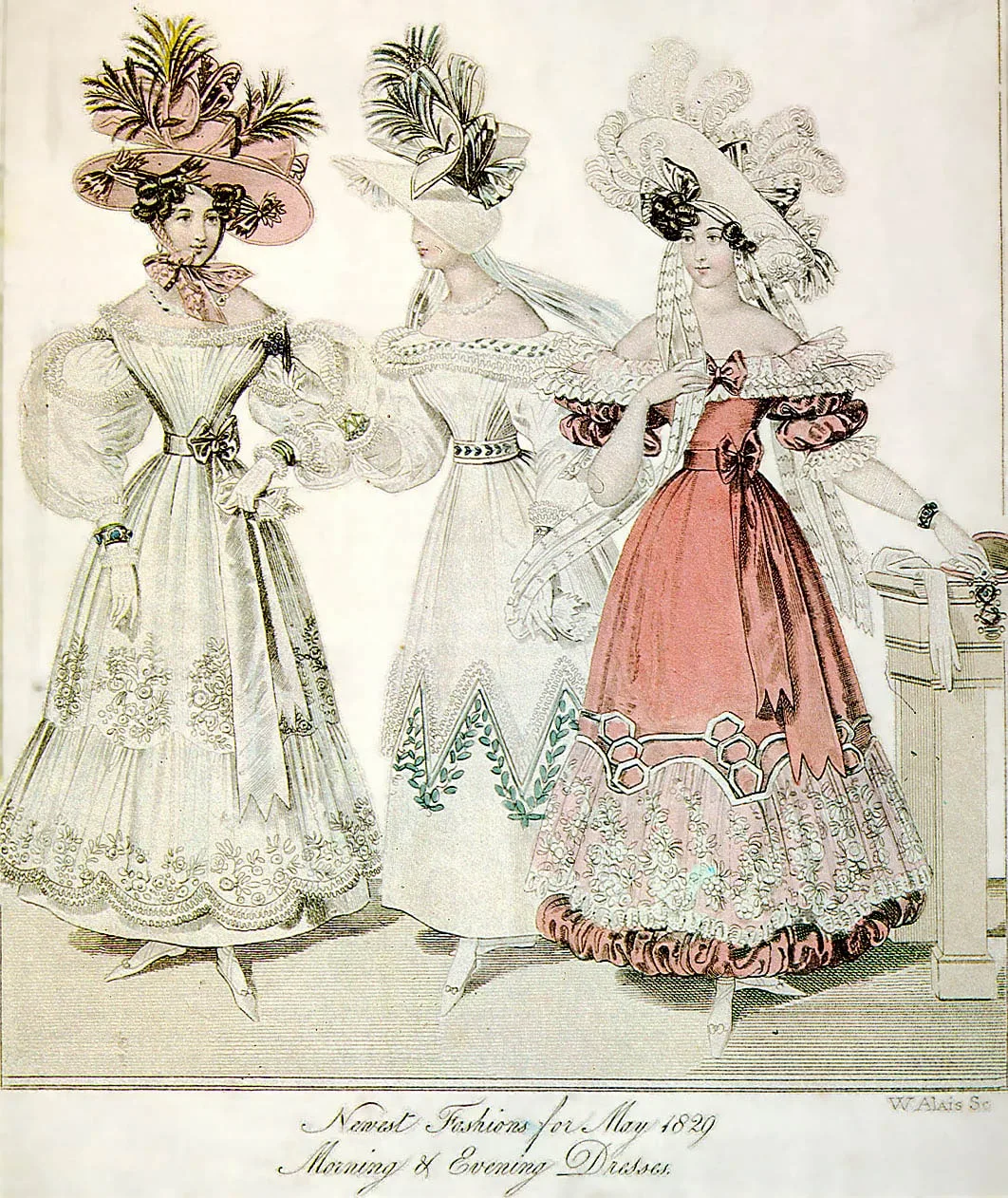 "Newest Fashions for May 1829, Morning and Evening Dresses", a fashion plate from World of Fashion .