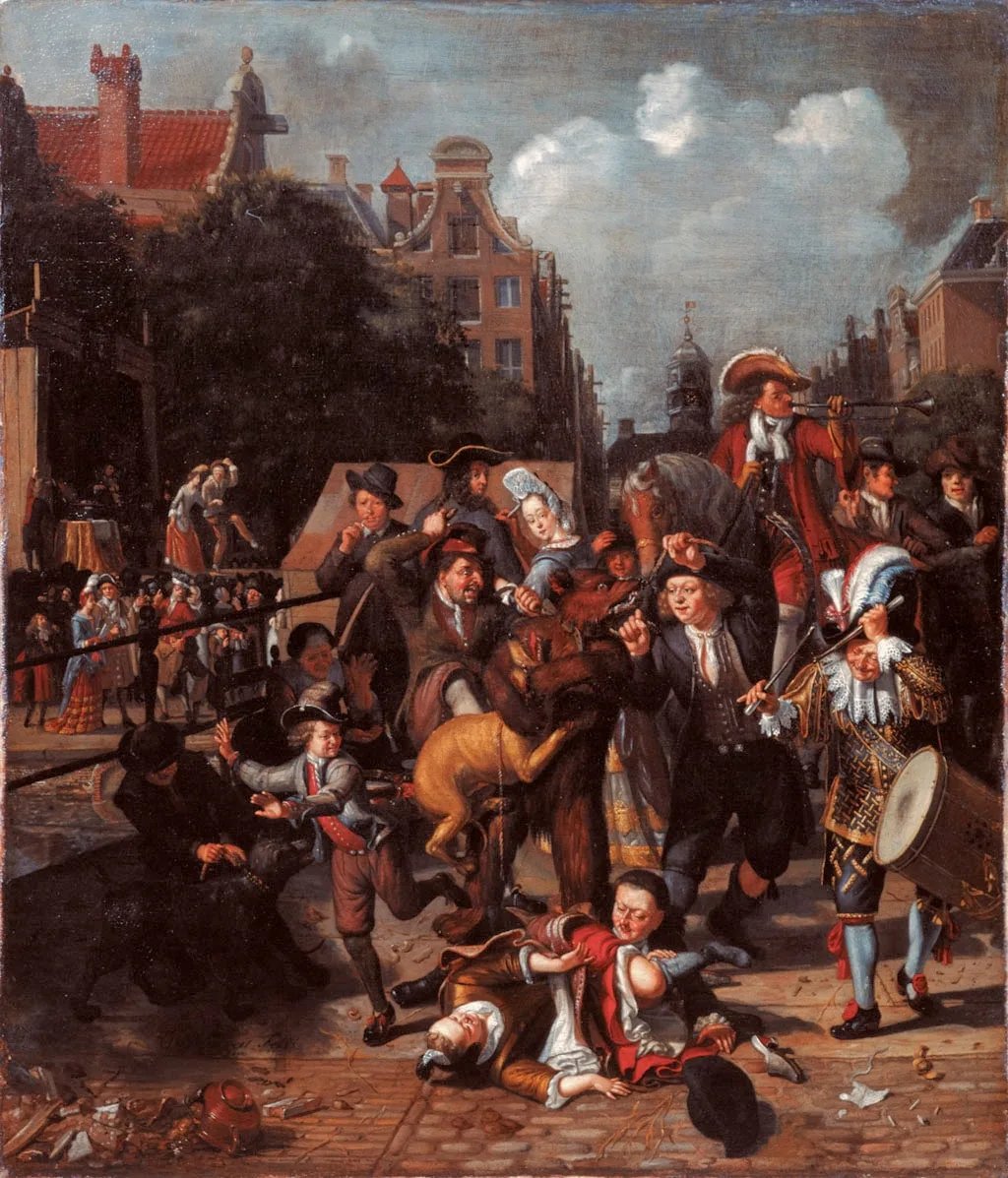 Amsterdam street-scene with a bear-tamer