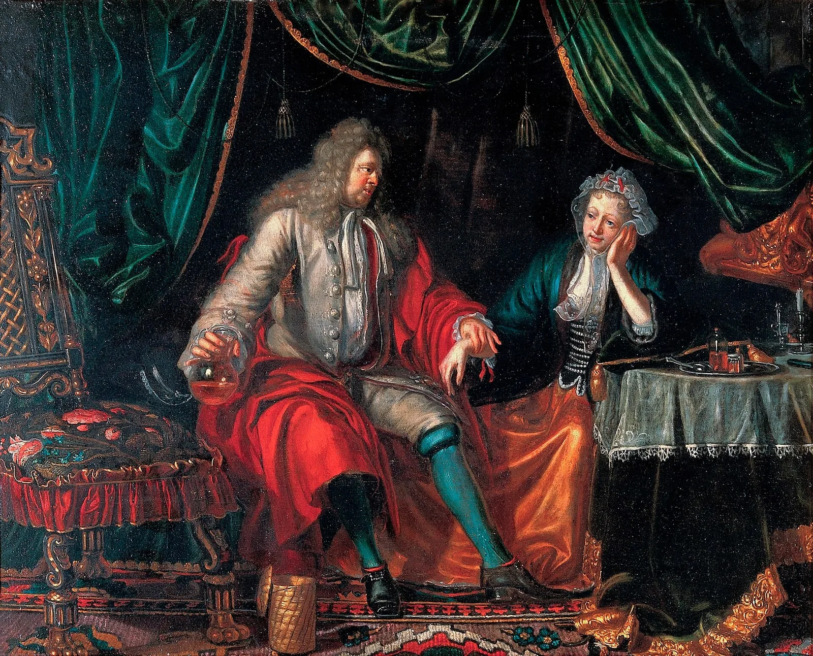 A physician feeling the pulse of a seated woman patient.