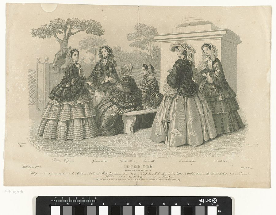 Le Bon Ton, ca. 1854, 23e Année, 1er Vol,13e L.on, No. 19 Modes pour Longchamps.., RP-P-1907-5160