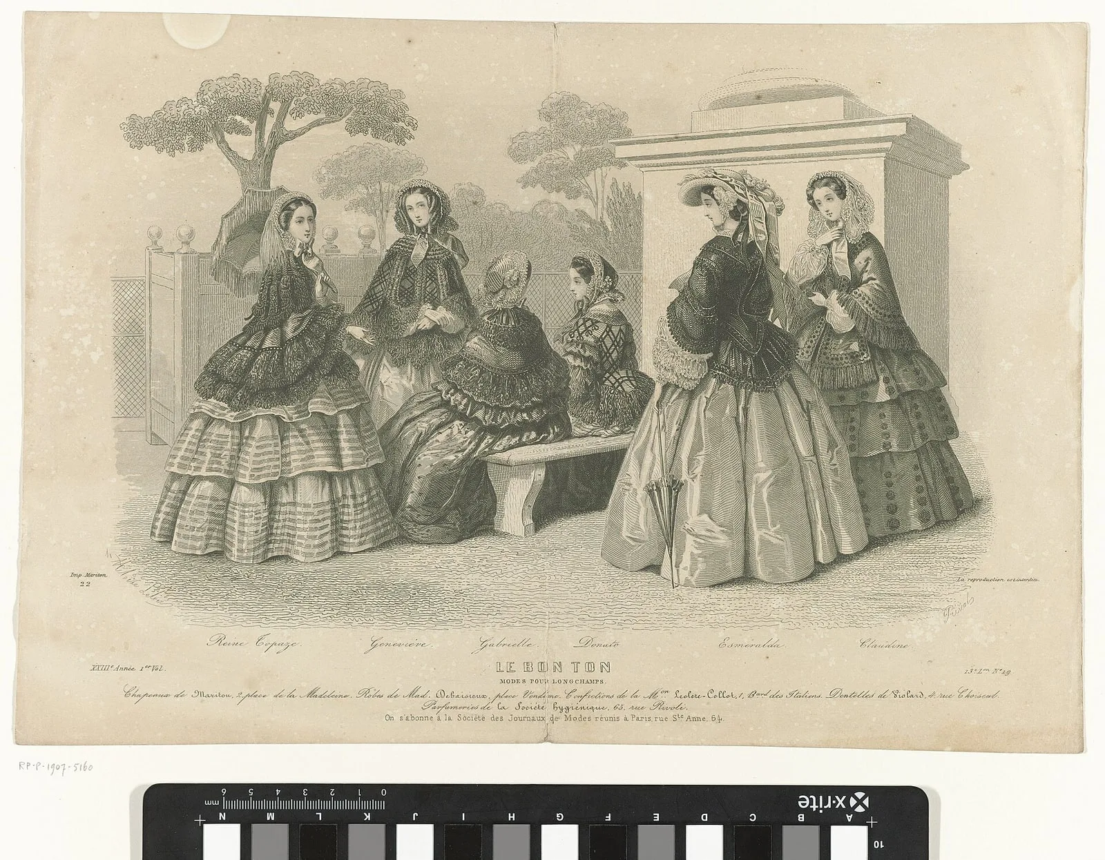 Le Bon Ton, ca. 1854, 23e Année, 1er Vol,13e L.on, No. 19 Modes pour Longchamps.., RP-P-1907-5160