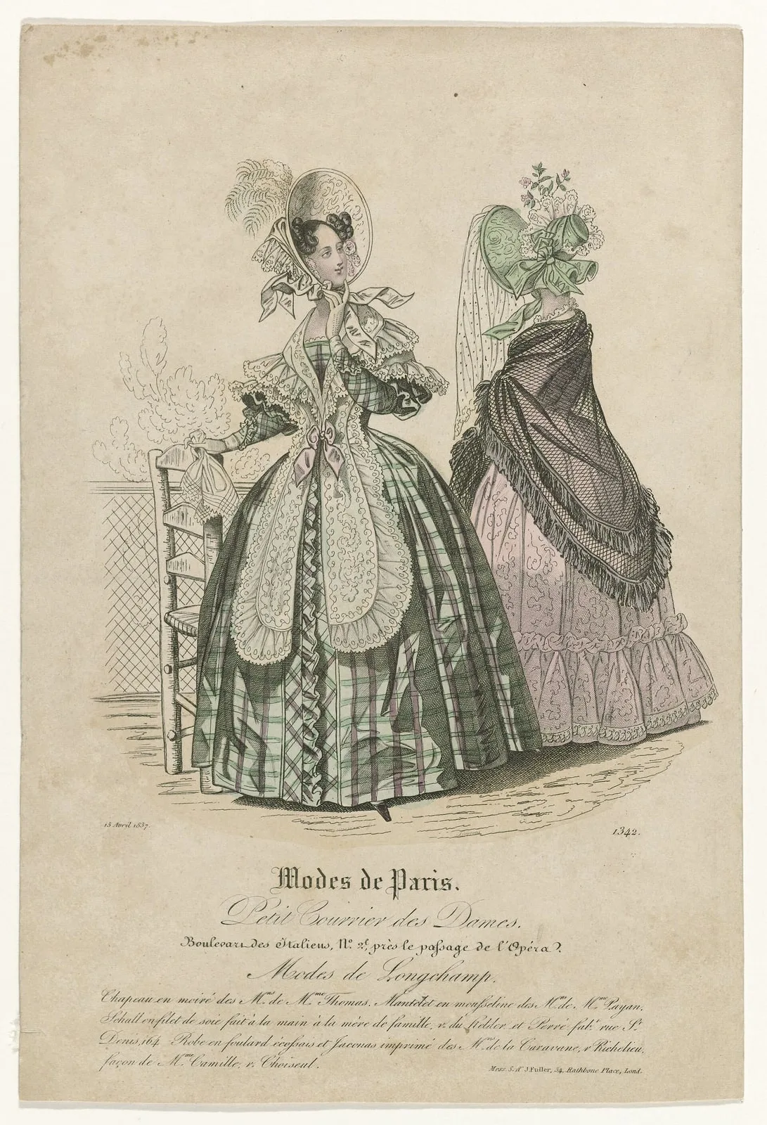 Petit Courrier des Dames, 15 avril 1837, No. 1342 Modes de Longchamp (..), RP-P-OB-103.226