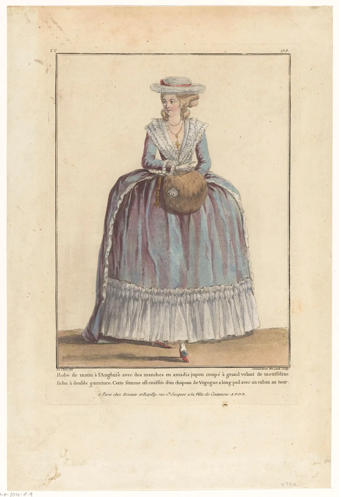 Gallerie des Modes et Costumes Français, 1782, rr. 238 Robe de matin à l'Anglais (titel op object), RP-P-2016-8-9