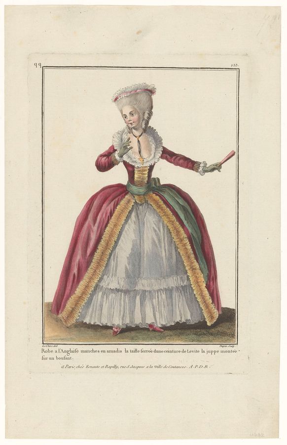Gallerie des Modes et Costumes Français, 1782, qq. 233 Robe à l'Anglaise manches amadis (titel op object), RP-P-2016-8-10