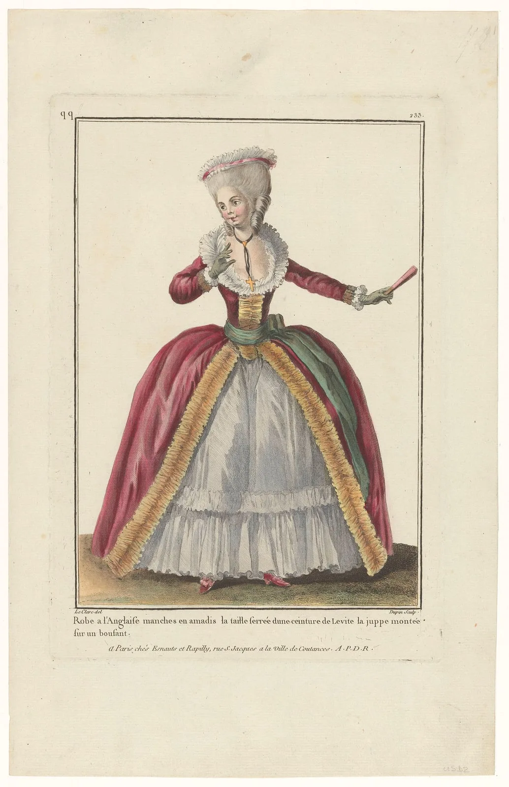 Gallerie des Modes et Costumes Français, 1782, qq. 233 Robe à l'Anglaise manches amadis (titel op object), RP-P-2016-8-10