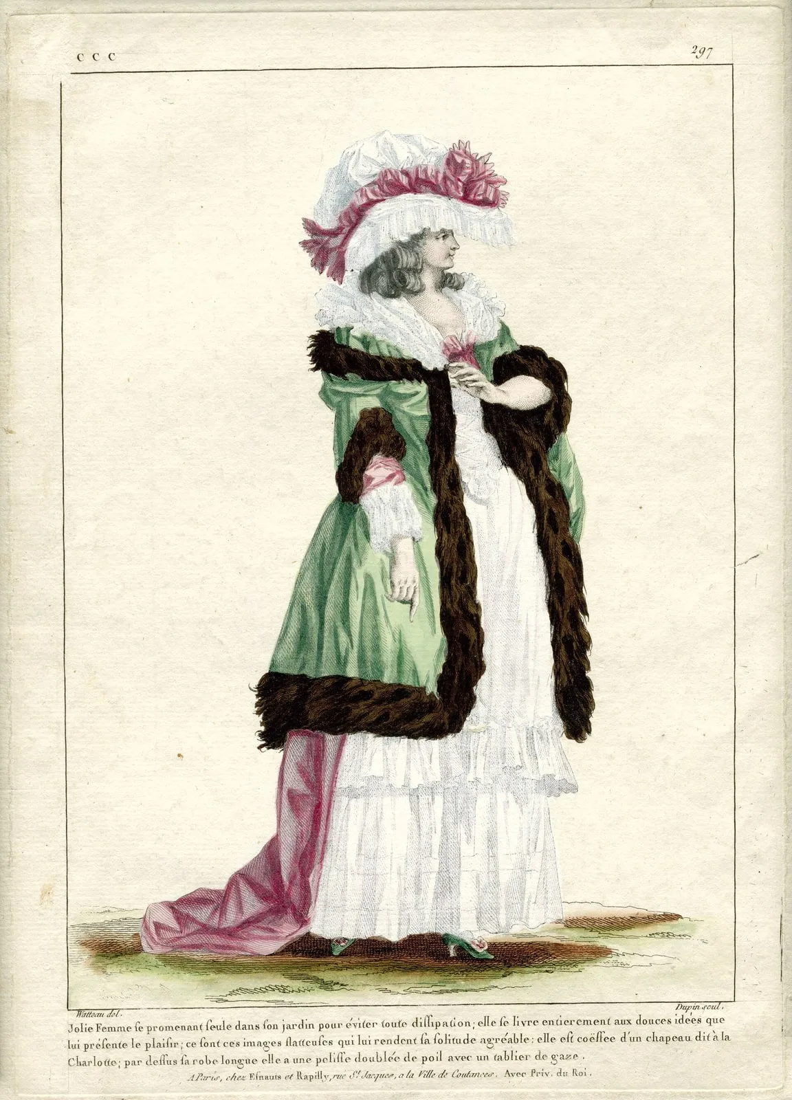 Gallerie des Modes et Costumes Francais, 1785, CCC 297 Jolie Femme se promenant seule.., RP-P-2004-1143