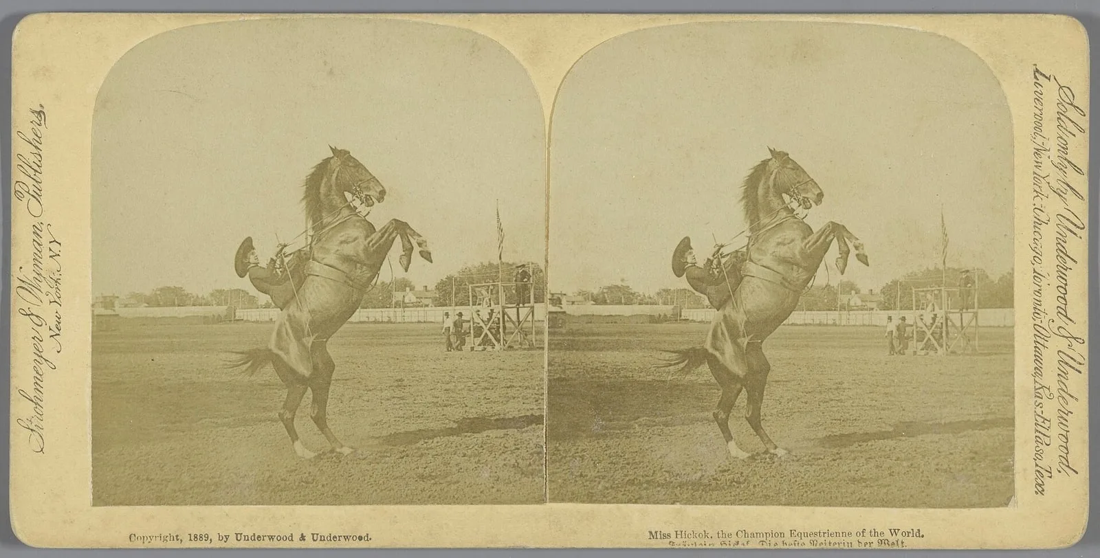 Emma Lake op een steigerend paard Miss Hickok, the Champion Equestrienne of the World (titel op object), RP-F-F10278