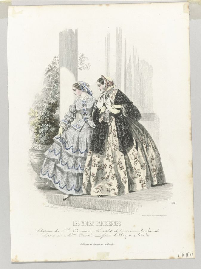 Les Modes Parisiennes, 1854, No. 592 Chapeau des d.elles Romain, RP-P-2009-3366