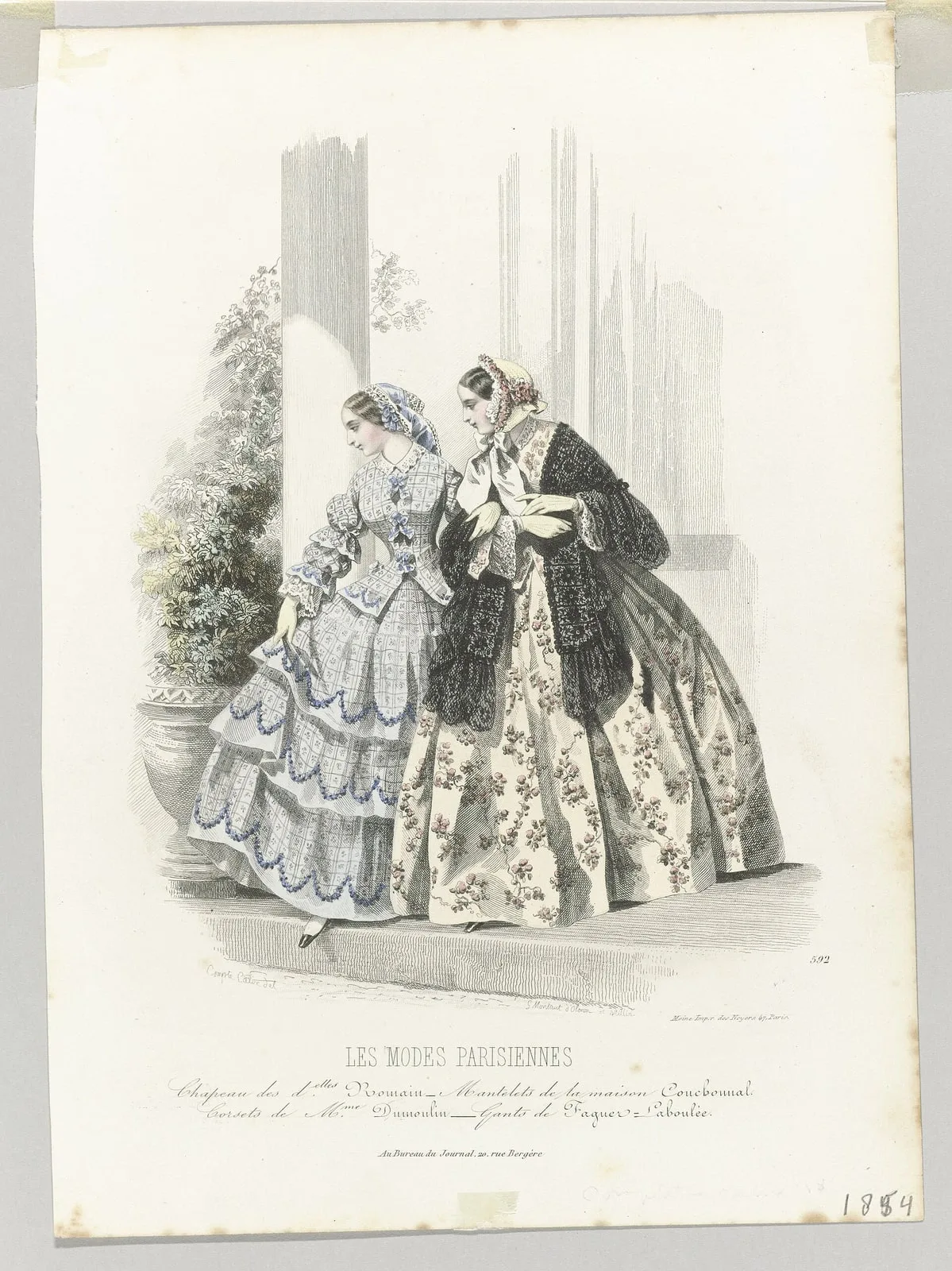 Les Modes Parisiennes, 1854, No. 592 Chapeau des d.elles Romain, RP-P-2009-3366