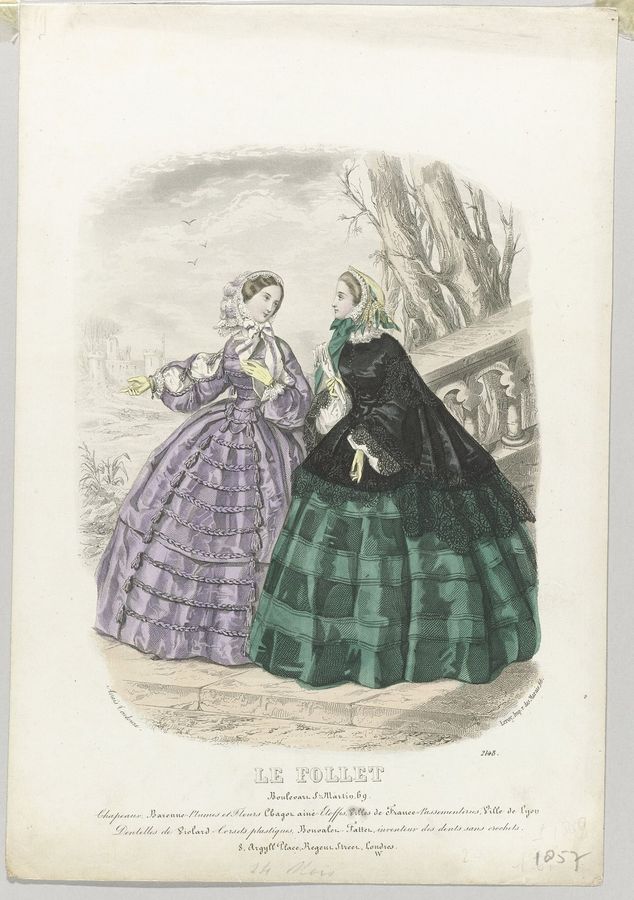 Een explosie van modetijdschriften Le Follet, 1857, No. 2148 Chapeaux Barenn, RP-P-2009-3422