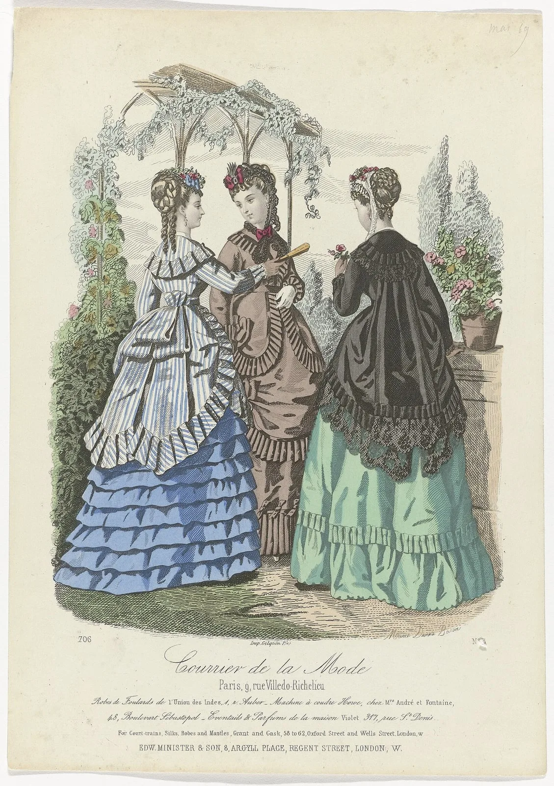 Courrier de la Mode, ca. 1870, No. 706, No. 3 Robes de Foulards, RP-P-2009-3576
