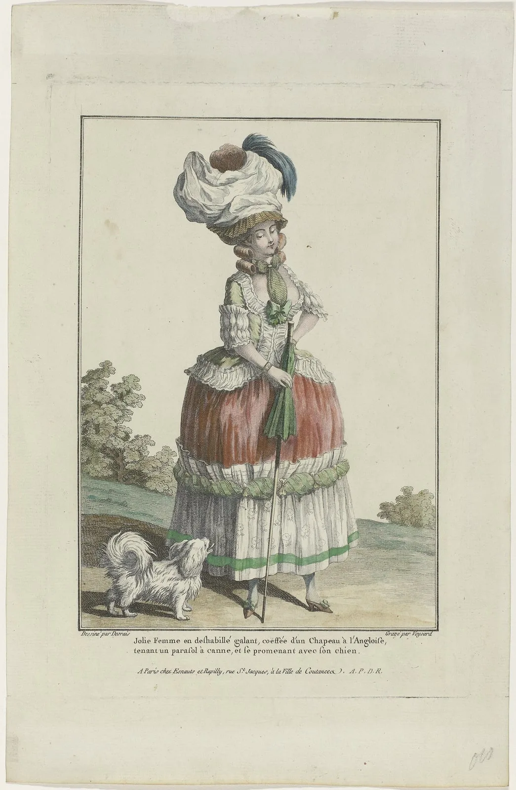 Gallerie des Modes et Costumes Français, 1778, L 64 Jolie Femme en deshabillé galant (..)., RP-P-2009-1149A
