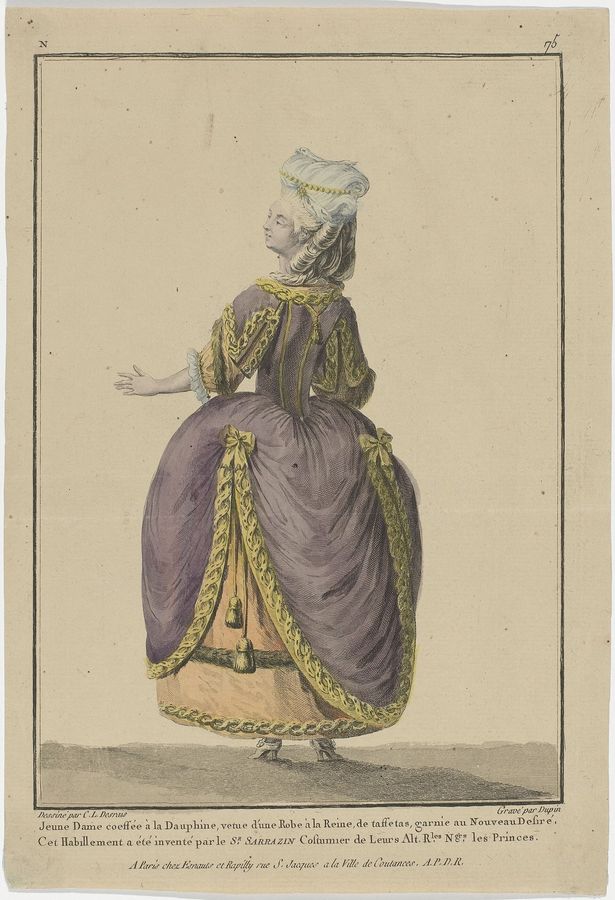 Gallerie des Modes et Costumes Français, 1778, N 75 Jeune Dame coeffée a la Dauphin (..)., RP-P-2009-1151
