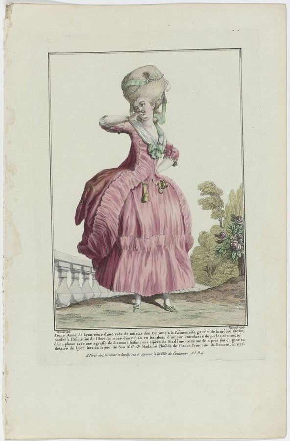 Gallerie des Modes et Costumes Français, 1778, N 77 Jeune Dame de Lyon (..), RP-P-2009-1152