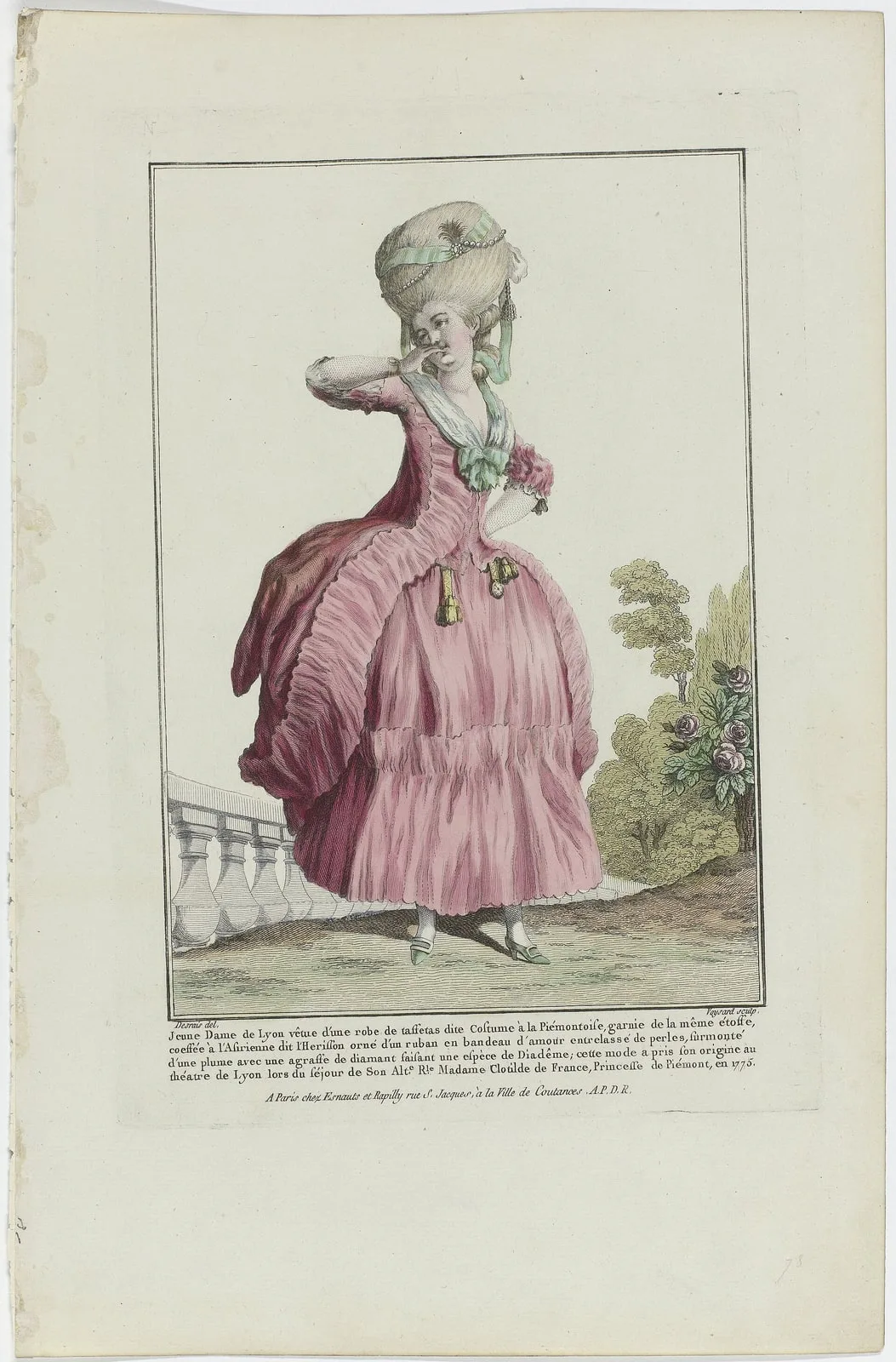 Gallerie des Modes et Costumes Français, 1778, N 77 Jeune Dame de Lyon (..), RP-P-2009-1152
