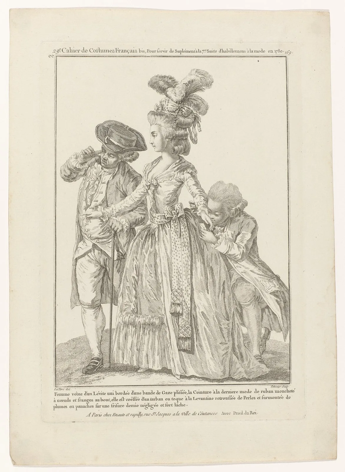 Gallerie des Modes et Costumes Français, 1780, ee 169 (bis) Femme vêtue d'un Levit (..), RP-P-2009-1172