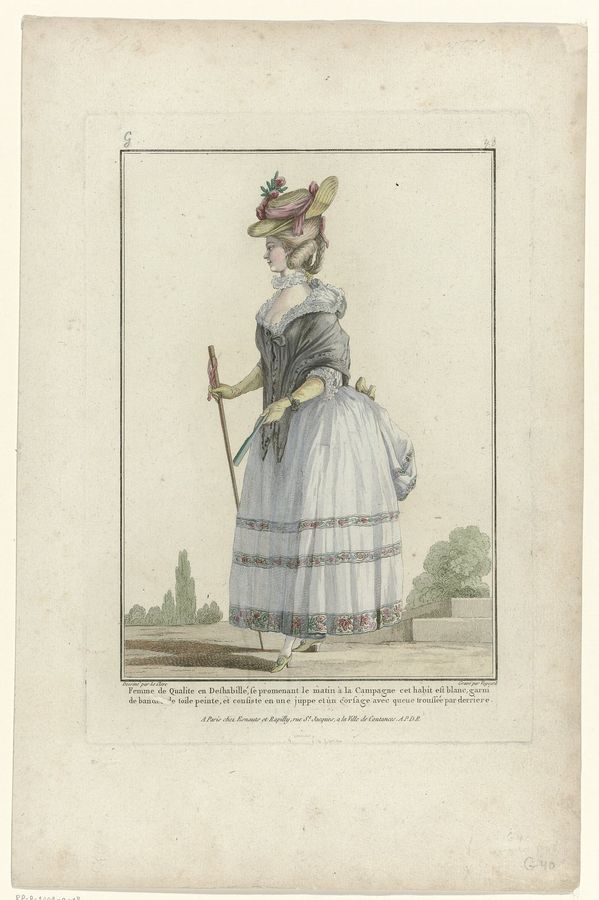 Gallerie des Modes et Costumes Français 1776, G 40 Femme de Qualité en Deshabillé se promenant le matin (..), RP-P-2009-2098