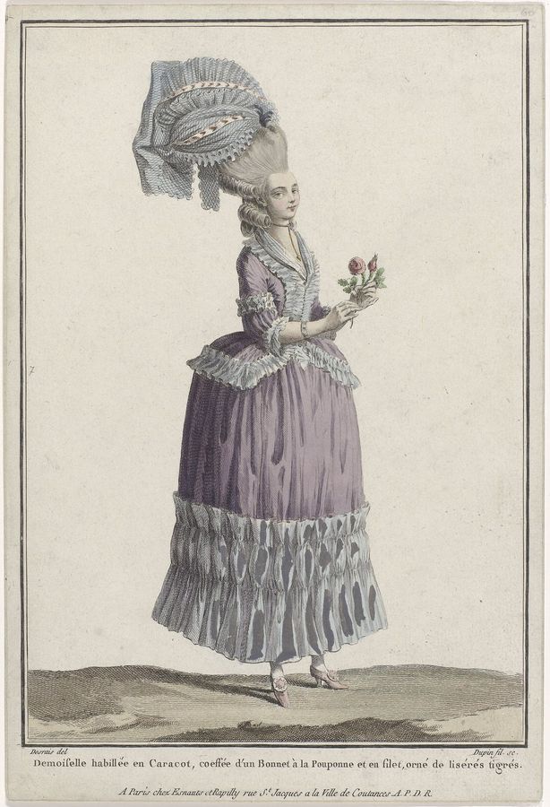 Gallerie des Modes et Costumes Français, 1778, K 59 Demoiselle habillée en Caracot (..), RP-P-2009-2101