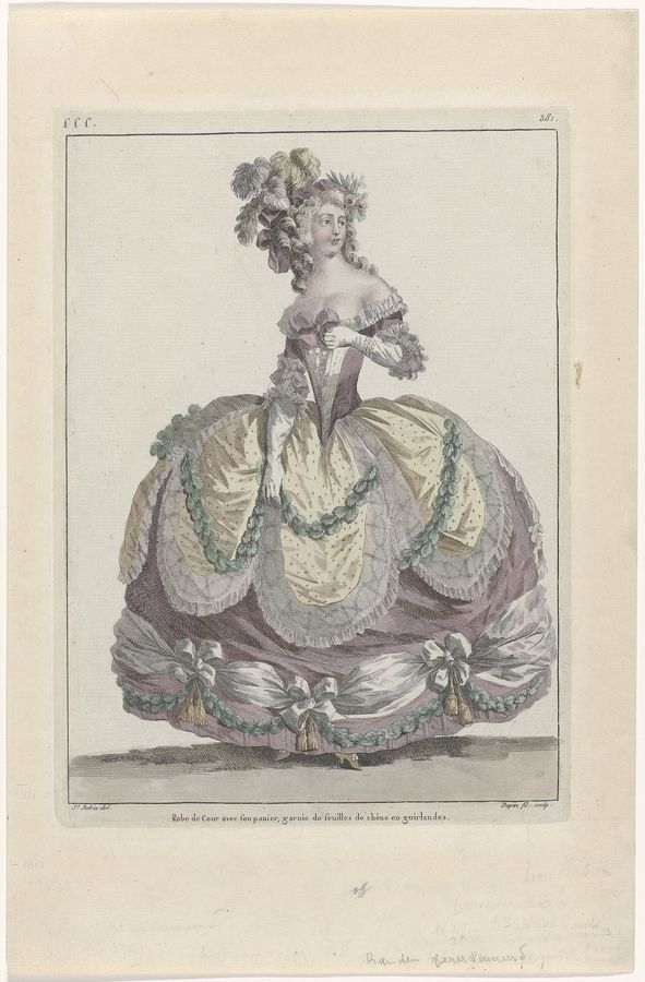 Gallerie des Modes et Costumes Français, 1787, sss 381 Robe de Cour avec son panier (..), RP-P-2009-2130