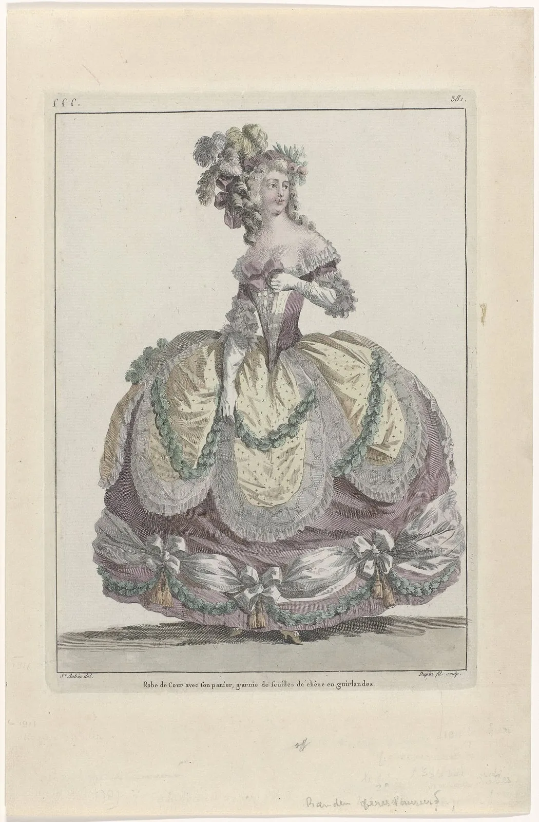 Gallerie des Modes et Costumes Français, 1787, sss 381 Robe de Cour avec son panier (..), RP-P-2009-2130