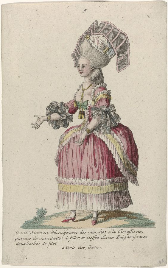 Gallerie des Modes et Costumes Français, 1777, kopie K 60 Jeune Dame en Polonaise avec des manches à la Circassienn (..), RP-P-2009-2134
