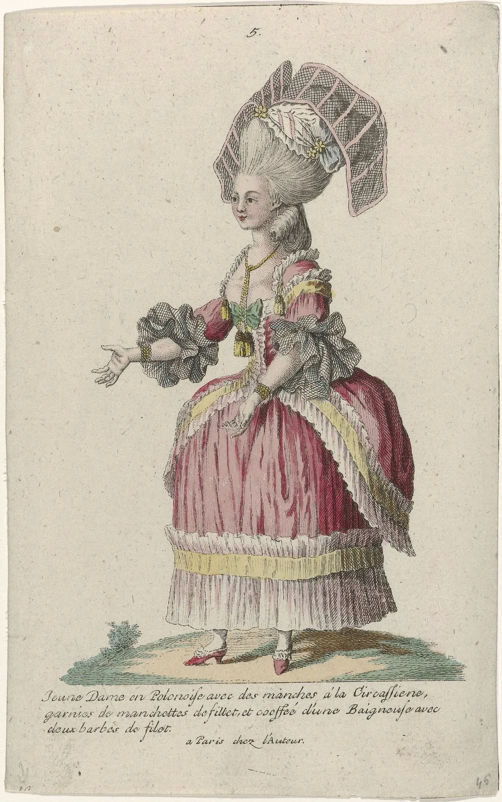 Gallerie des Modes et Costumes Français, 1777, kopie K 60 Jeune Dame en Polonaise avec des manches à la Circassienn (..), RP-P-2009-2134