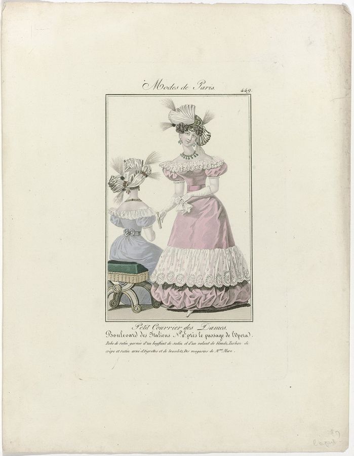 Petit Courrier des Dames, 15 février 1827, No. 449 Robe de satin garnie d'un bouffant (..), RP-P-2009-2960