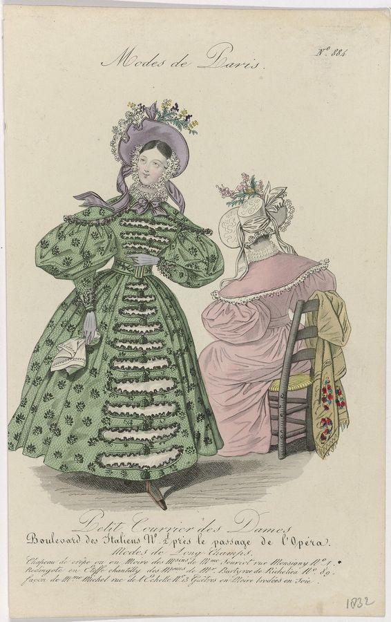 Petit Courrier des Dames, 1832, No. 884 Chapeau de crêpe ou en Moir (..), RP-P-2009-2995