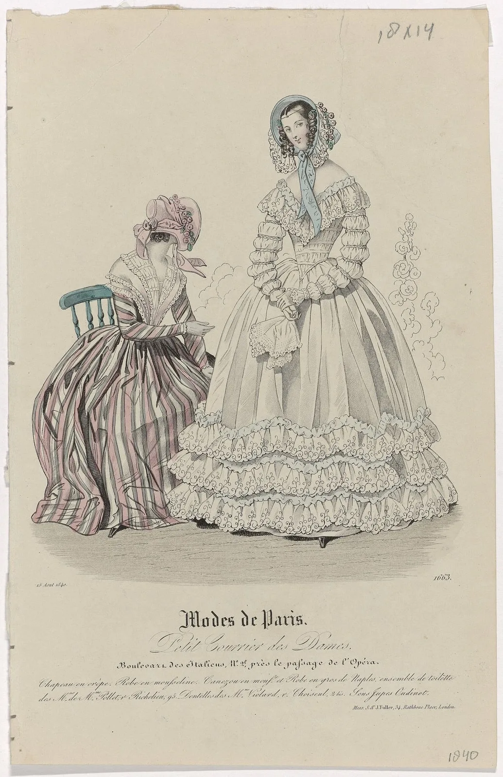 Petit Courrier des Dames, 15 août 1840, No. 1663 Chapeau en crèp (..), RP-P-2009-3002