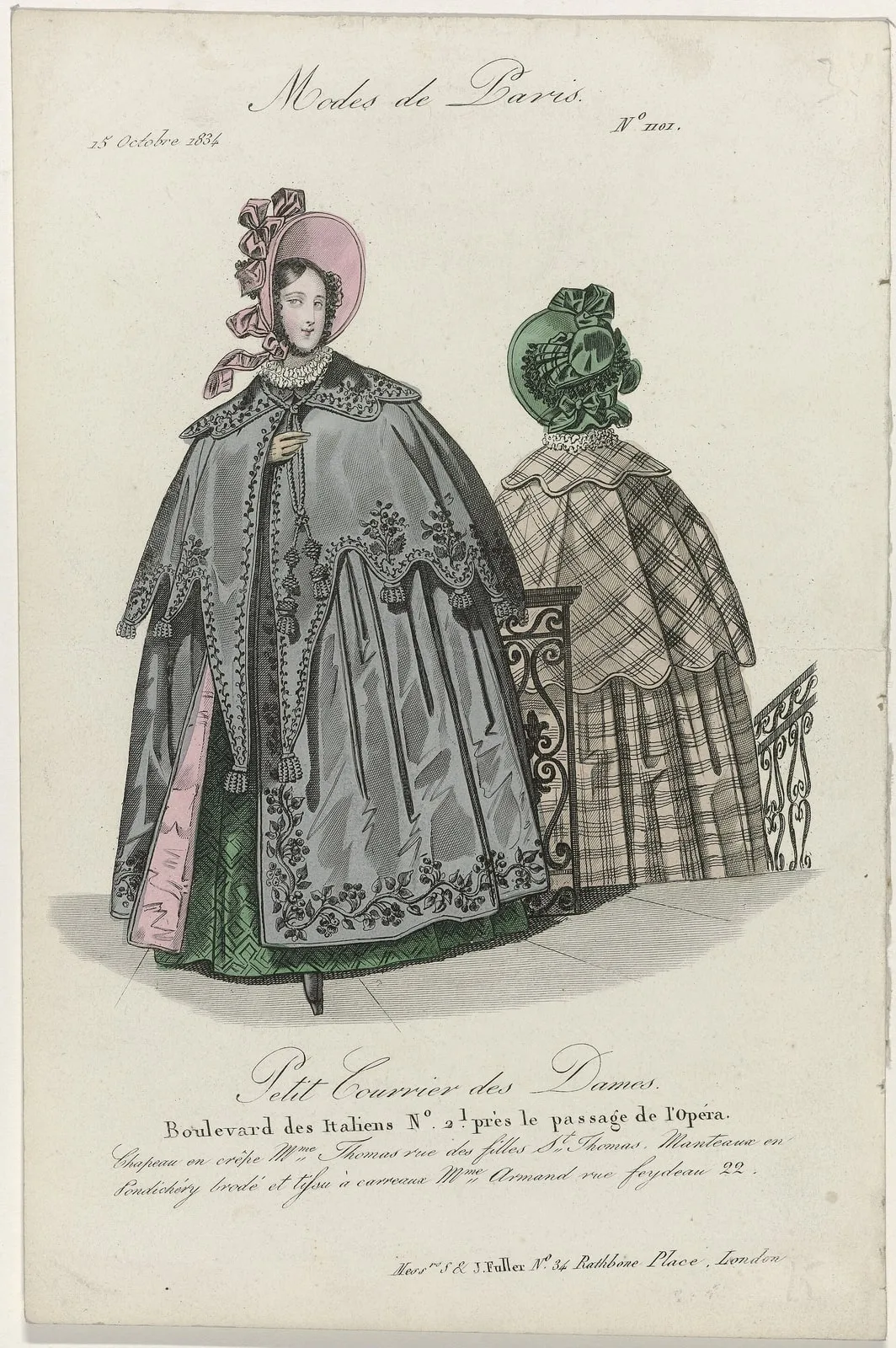 Petit Courrier des Dames, 15 octobre 1834, No. 1101 Chapeau en crêpe Mme Thomas (..), RP-P-2009-2999-1