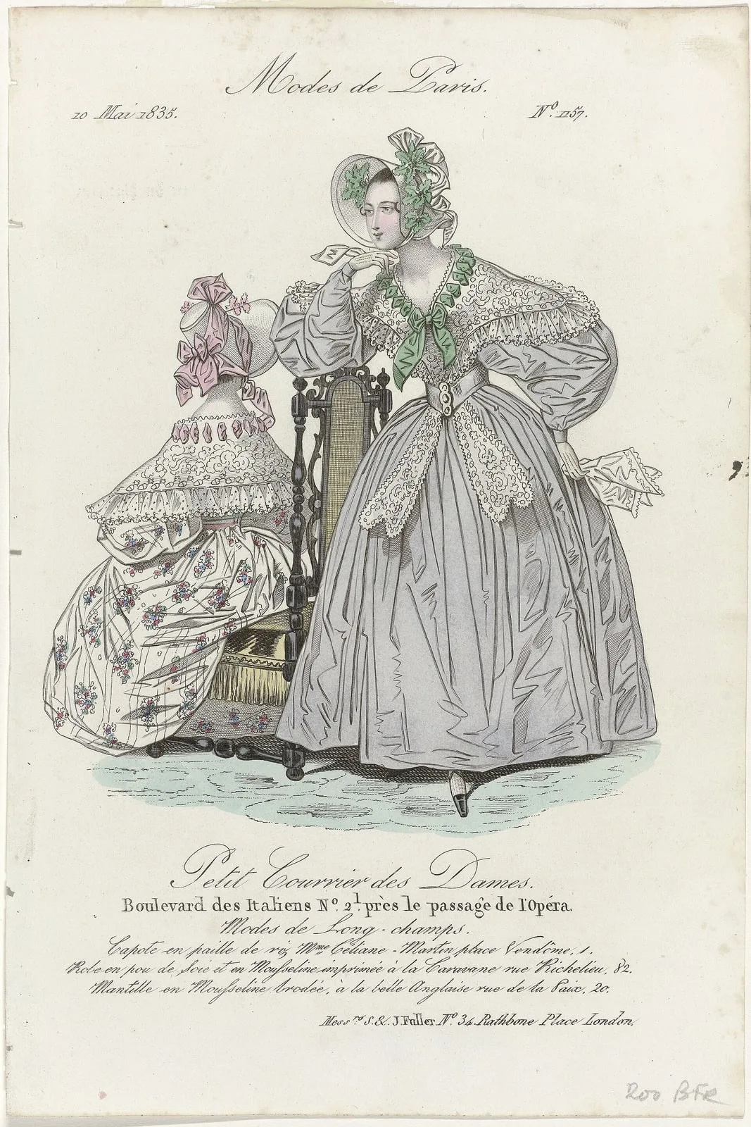 Petit Courrier des Dames, 10 mai 1835, No. 1157 Capote en paille de riz (..), RP-P-2009-2999-4