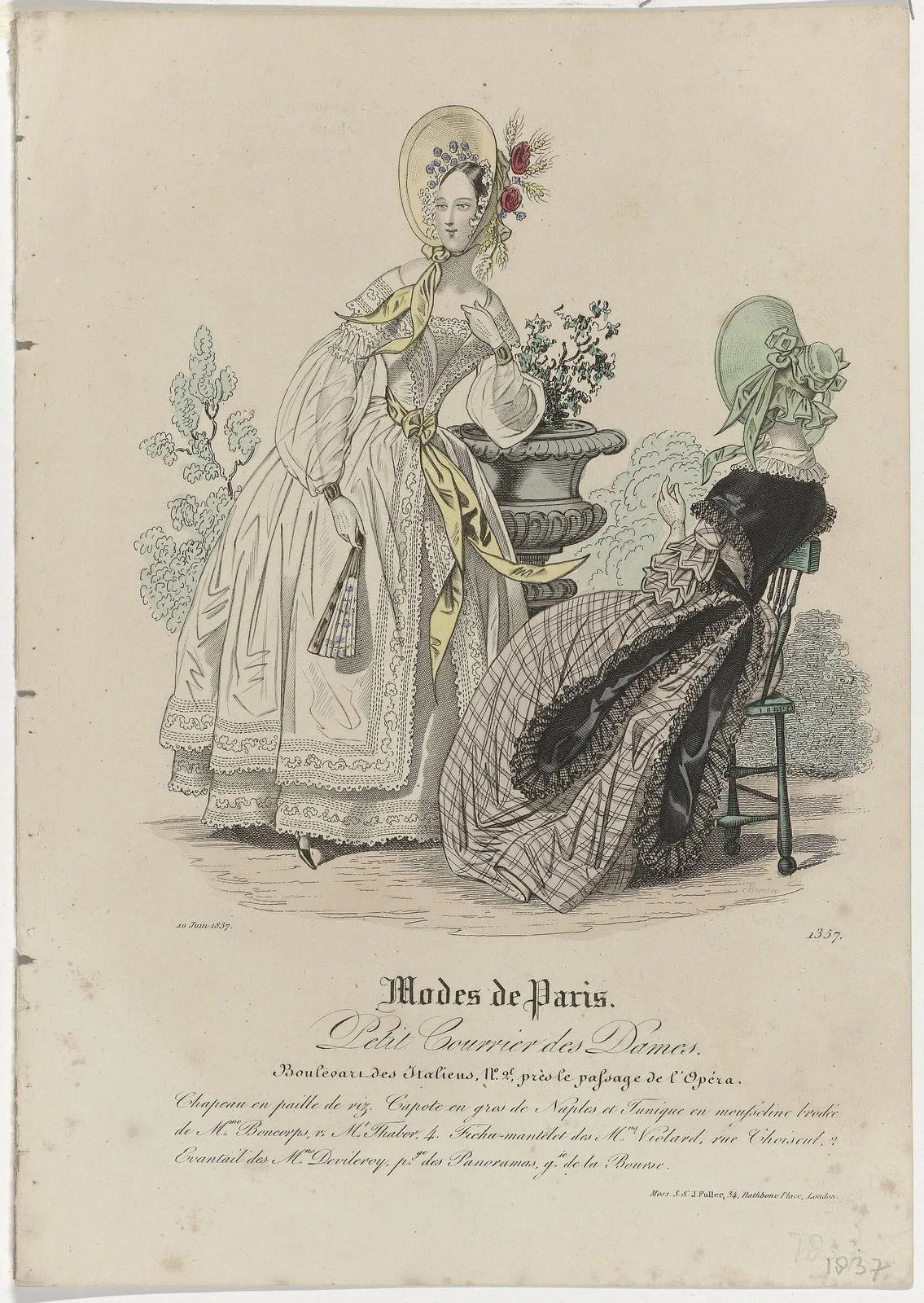 Petit Courrier des Dames, 10 juin 1837, No. 1357 Chapeau en paille de riz (..), RP-P-2009-2999-9