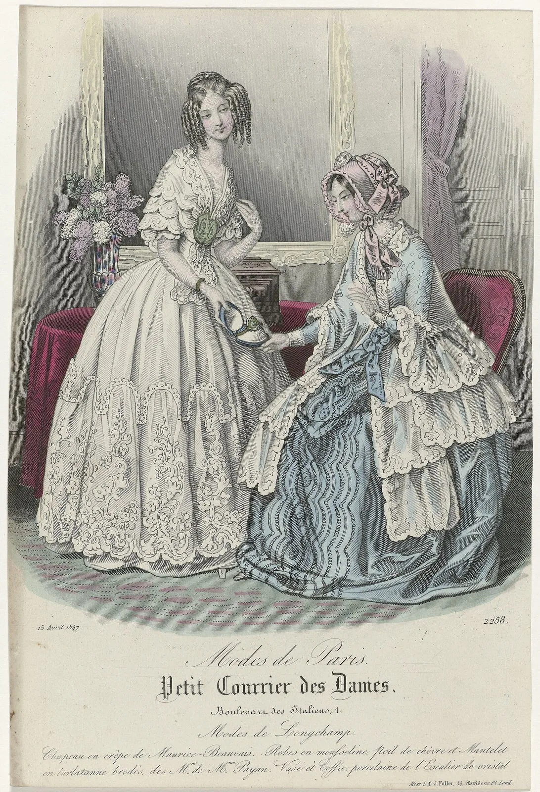 Petit Courrier des Dames, 15 avril 1847, No. 2258 Chapeau en crépe de Maurice-Beauvais (..), RP-P-2009-3271