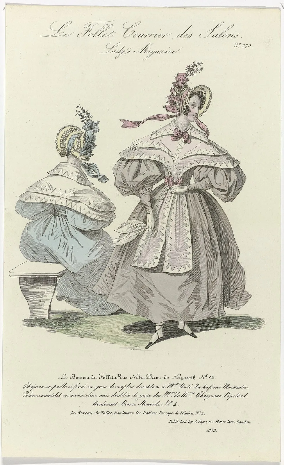 Le Follet Courrier des Salons, Lady's Magazine, 1833, No. 270 Chapeau en paill (..), RP-P-2009-3160