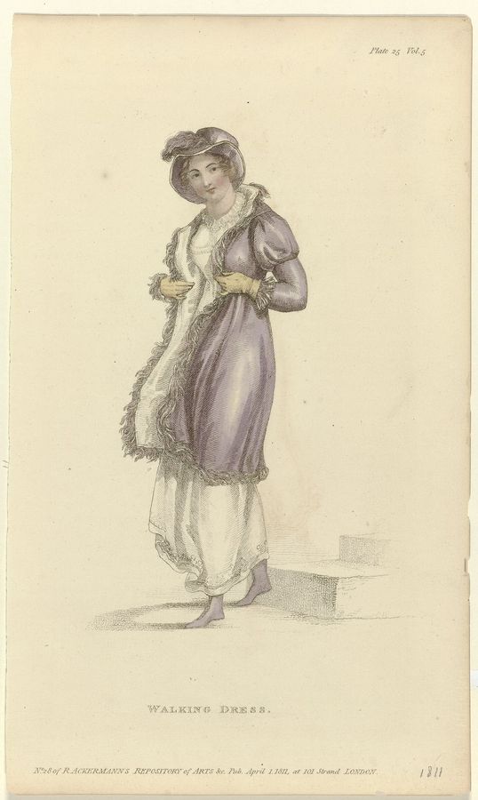 Ackermann's Repository of Arts, 1 april 1811, Plate 25, Vol. 5, No. 28 Walking Dress., RP-P-2009-2601