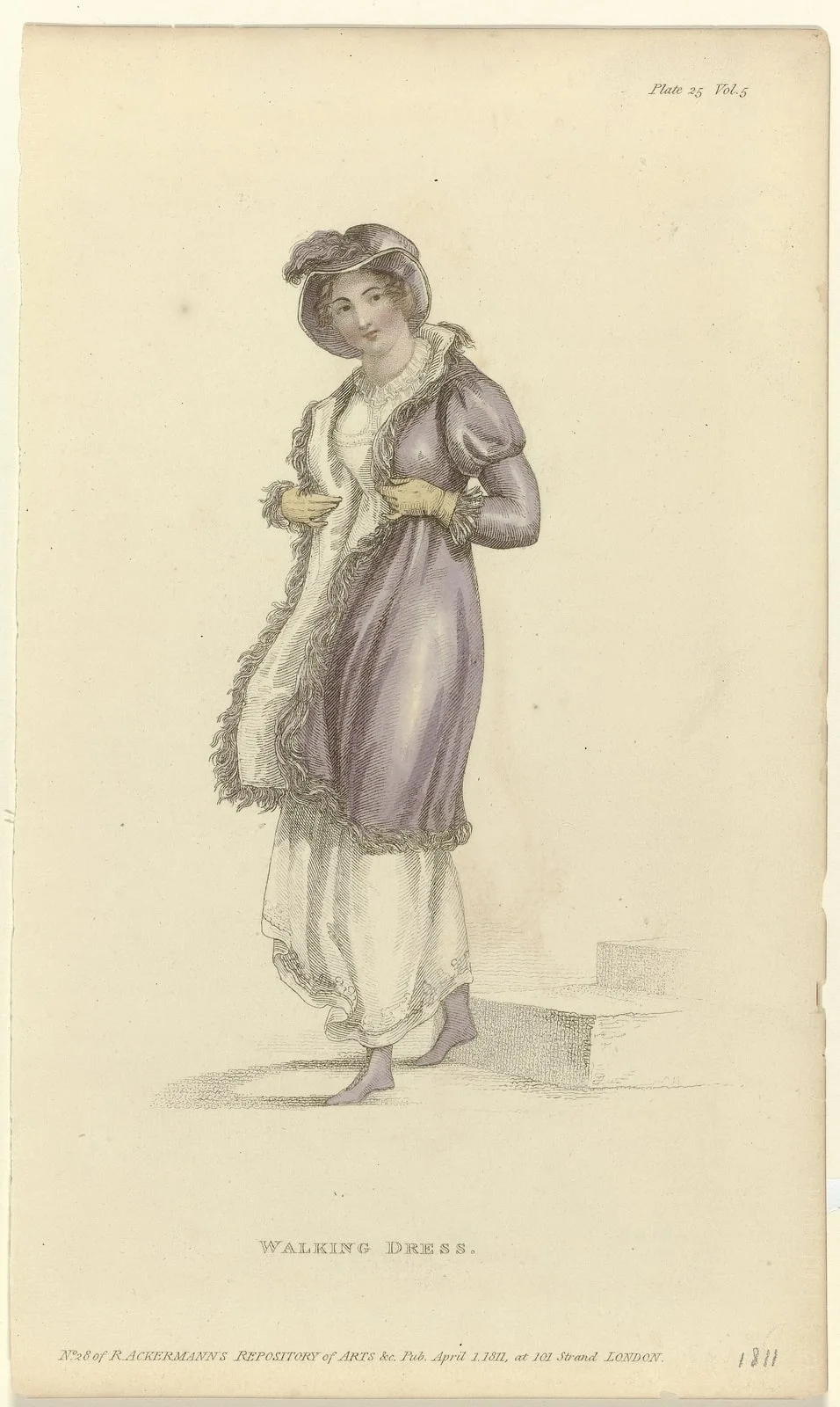 Ackermann's Repository of Arts, 1 april 1811, Plate 25, Vol. 5, No. 28 Walking Dress., RP-P-2009-2601