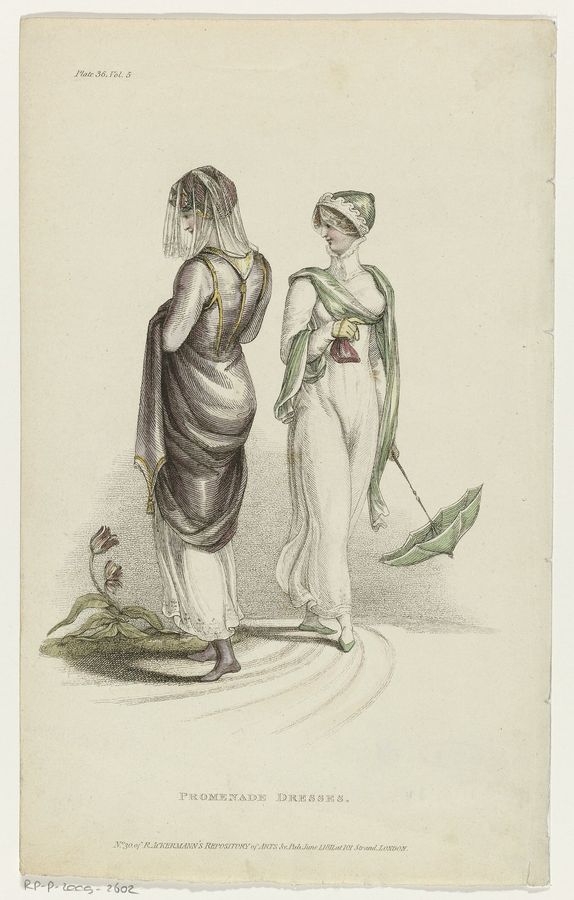 Ackermann's Repository of Arts, 1 june 1811, Plate 36, Vol. 5, No. 30 Promenade Dresses., RP-P-2009-2602