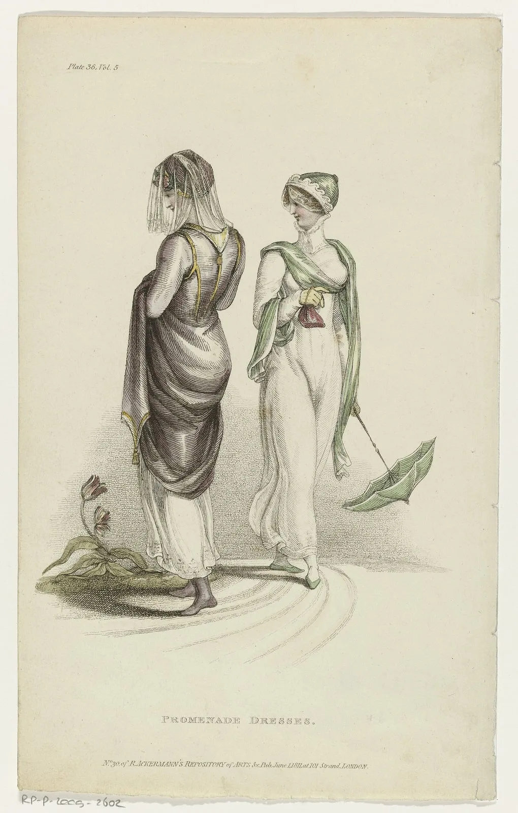 Ackermann's Repository of Arts, 1 june 1811, Plate 36, Vol. 5, No. 30 Promenade Dresses., RP-P-2009-2602