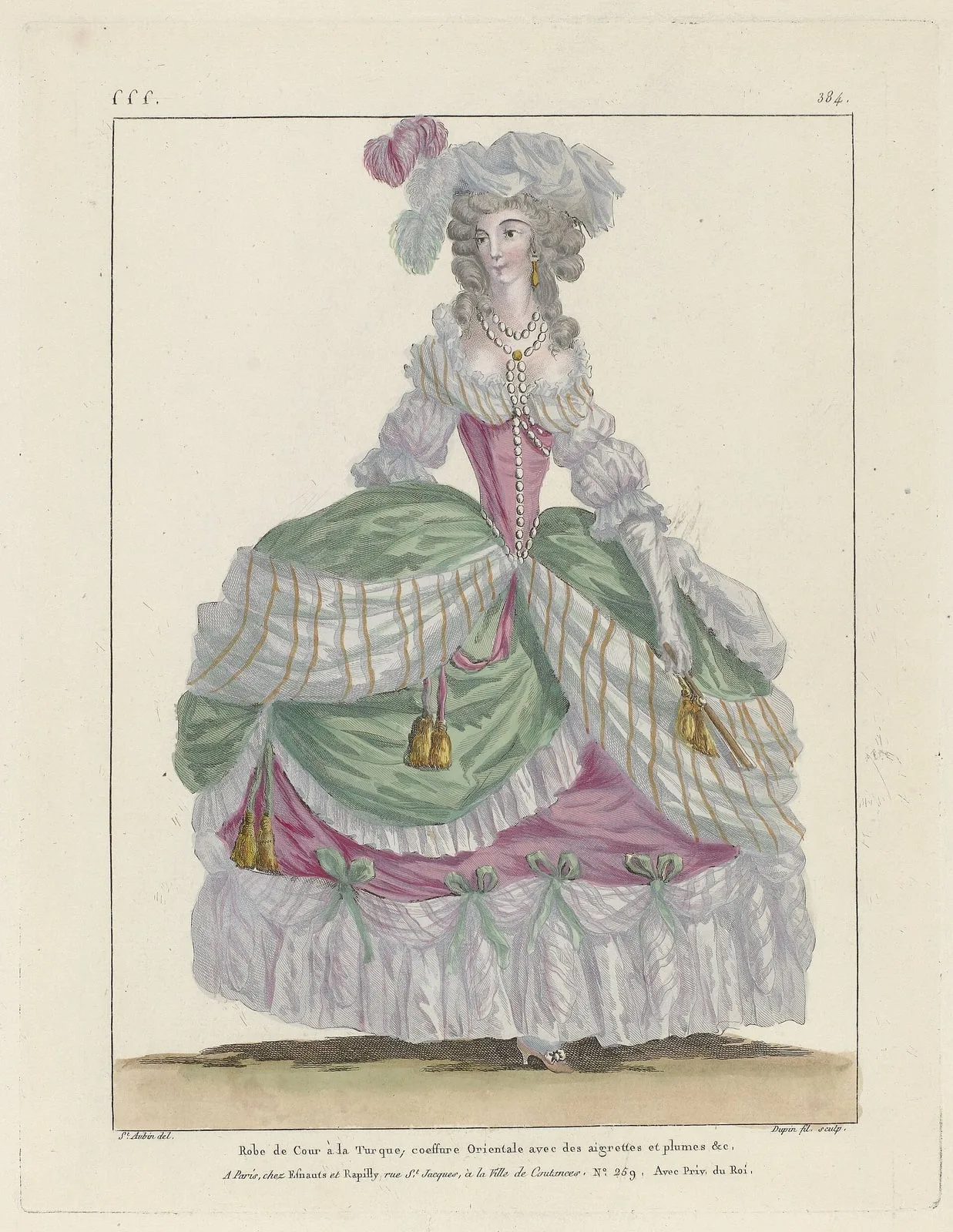 Gallerie des Modes et Costumes Français, 1787, sss 384 Robe de Cour à la Turque (..), RP-P-2009-1220