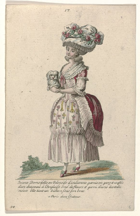 Gallerie des Modes et Costumes Français, 1785, nr. 17, nr. 34, Kopie naar Q 95 Jeune Demoiselle en Polonoise d'indienn (..), RP-P-2009-1252