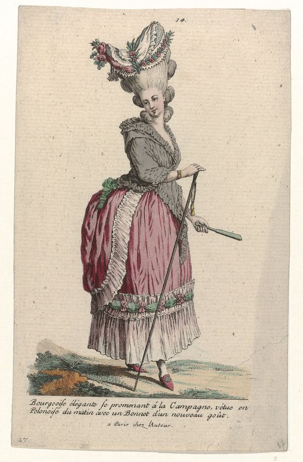 Gallerie des Modes et Costumes Français, 1785, nr. 14, nr. 27, Kopie naar J 53 Bourgeoise élégante se promenant (..), RP-P-2009-1238