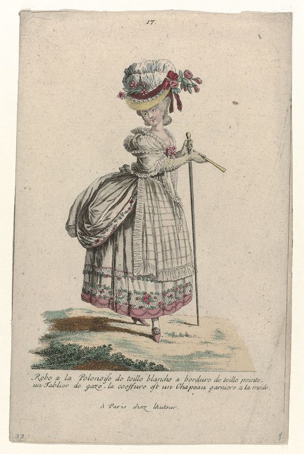 Gallerie des Modes et Costumes Français, 1785, nr. 17, nr. 33, Kopie naar Y 134 Robe a la Polonoise de toille blanch (..), RP-P-2009-1234