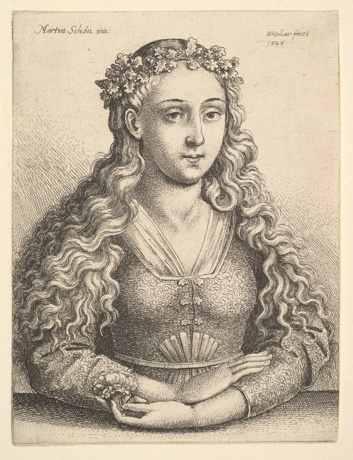 Woman with a wreath of oak leaves